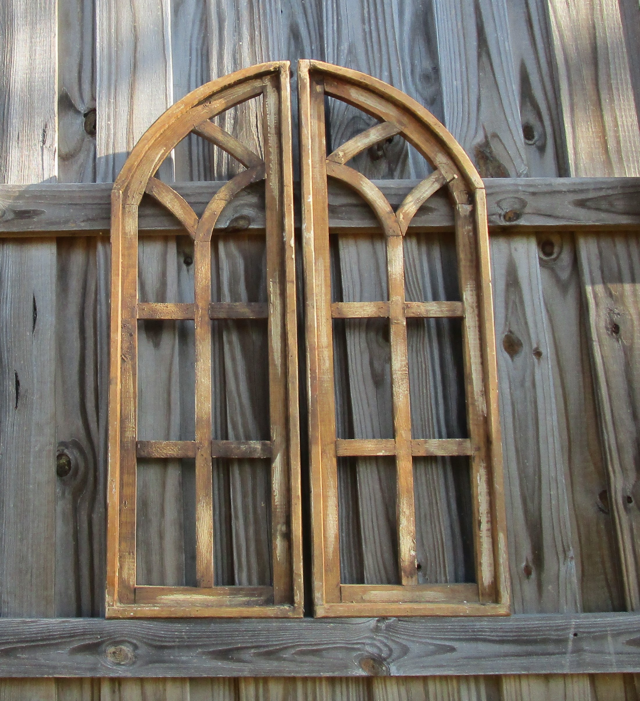 Arched Pair Cathedral Window, Rustic Gothic Church Window, Primitive