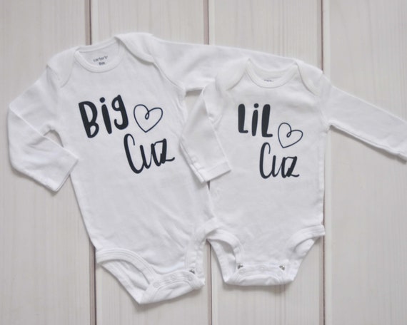 Set of 2 Big Cousin Little Cousin Matching Outfits Matching Shirts Baby Onesie Personalized Shirts Cousin Shirts Baby Shower Gift