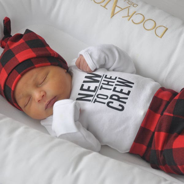 Buffalo Plaid, Coming Home Outfit, New to the Crew, Newborn Baby Clothes, Baby Boy Gift, Infant Leggings, Hospital Outfit, Gender Neutral