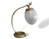 Art Nouveau lamp table light brass table lamp vintage honeycomb textured glass articulate table lamp France