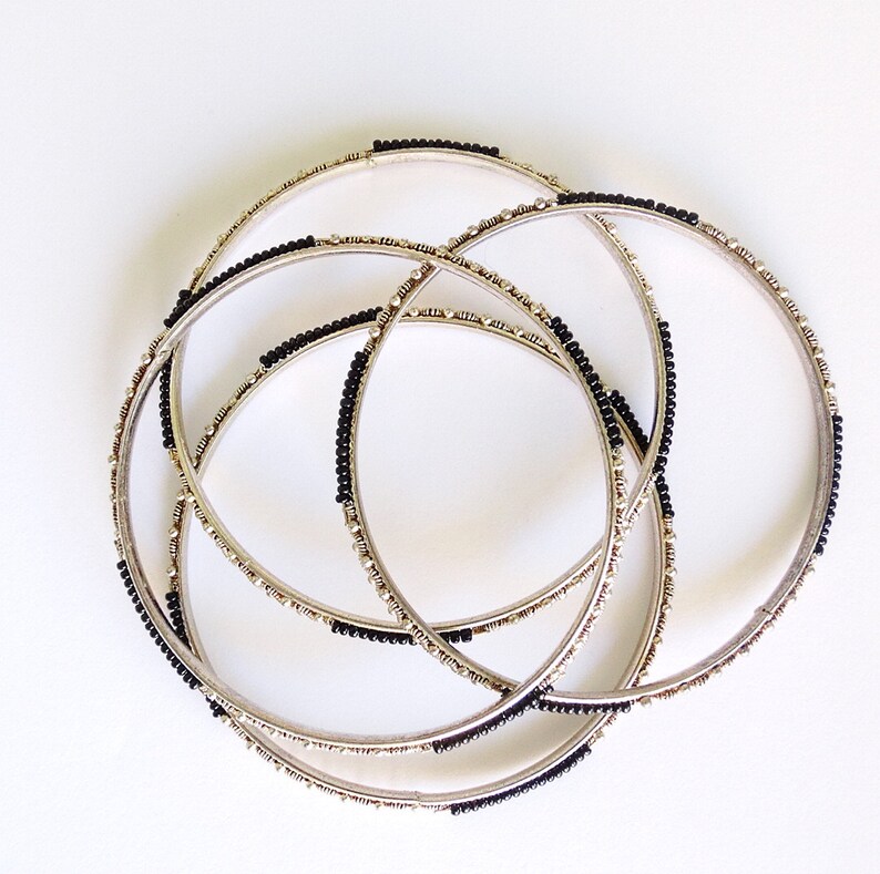 LOT of 4 Gypsy bangles metal cuff bracelets boho bangles bohemian steel metal bracelets lot vintage 1990s 90s bangels