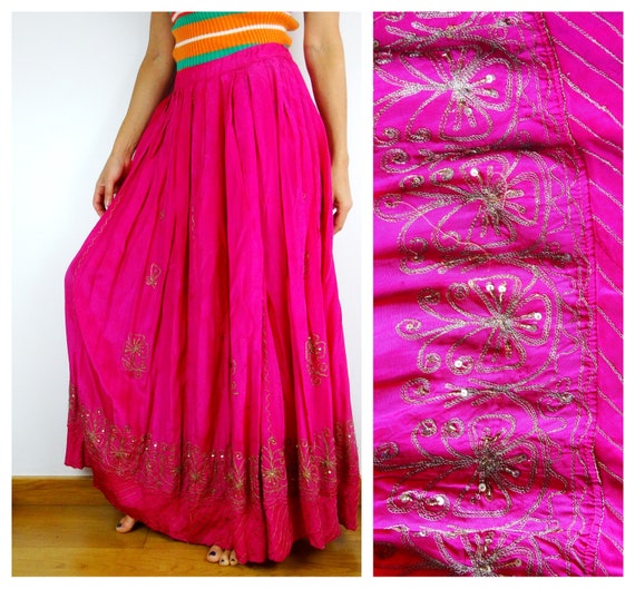 Gypsy skirt magenta maxi skirt long pink skirt boh