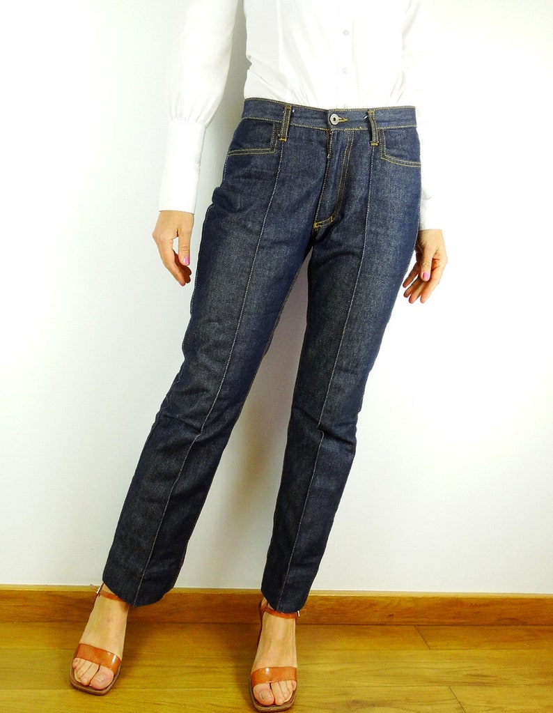 Permanent crease jeans W29 mid rise jeans dark denim pants Etsy