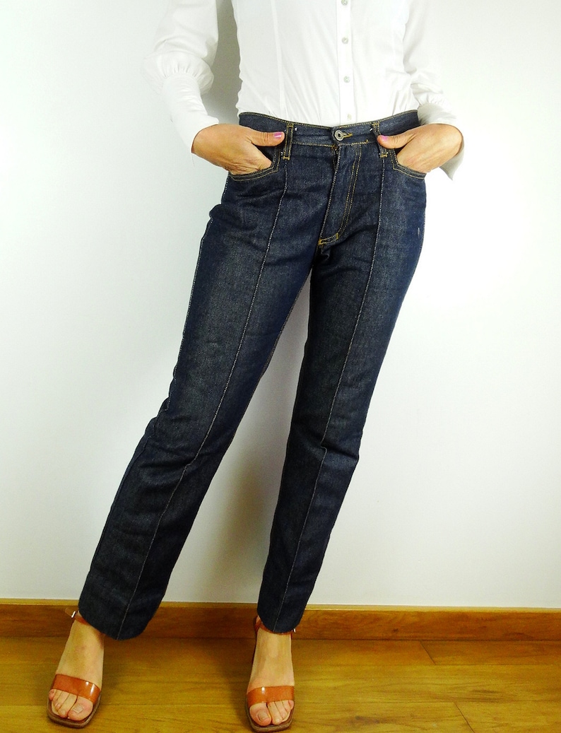 Permanent crease jeans W29 mid rise jeans dark denim pants Etsy