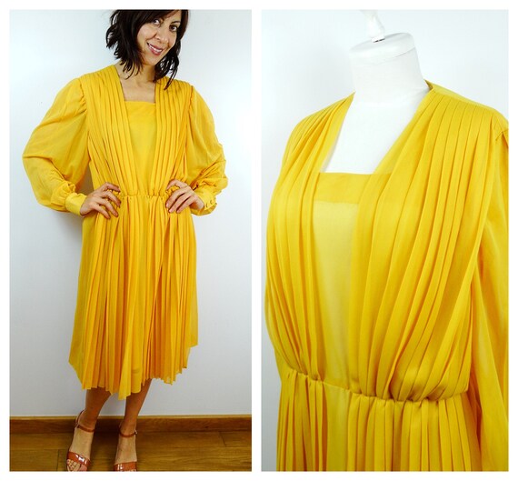 Greek Goddess Dress With Chemise Yellow Sheer Dress Pleated Etsy