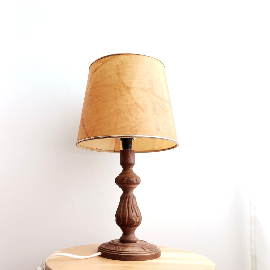 Carved wood Bedside lamp wooden mid century lamp unique Etsy