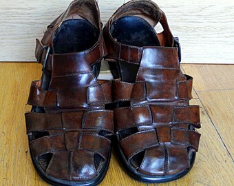 Vintage fishermen sandals size 8.5 leather men brown sandals wide strap retro grandpa sandals well worn size 42 US 8.5