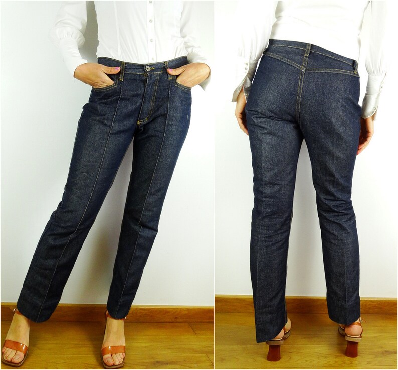 Permanent crease jeans W29 mid rise jeans dark denim pants Etsy