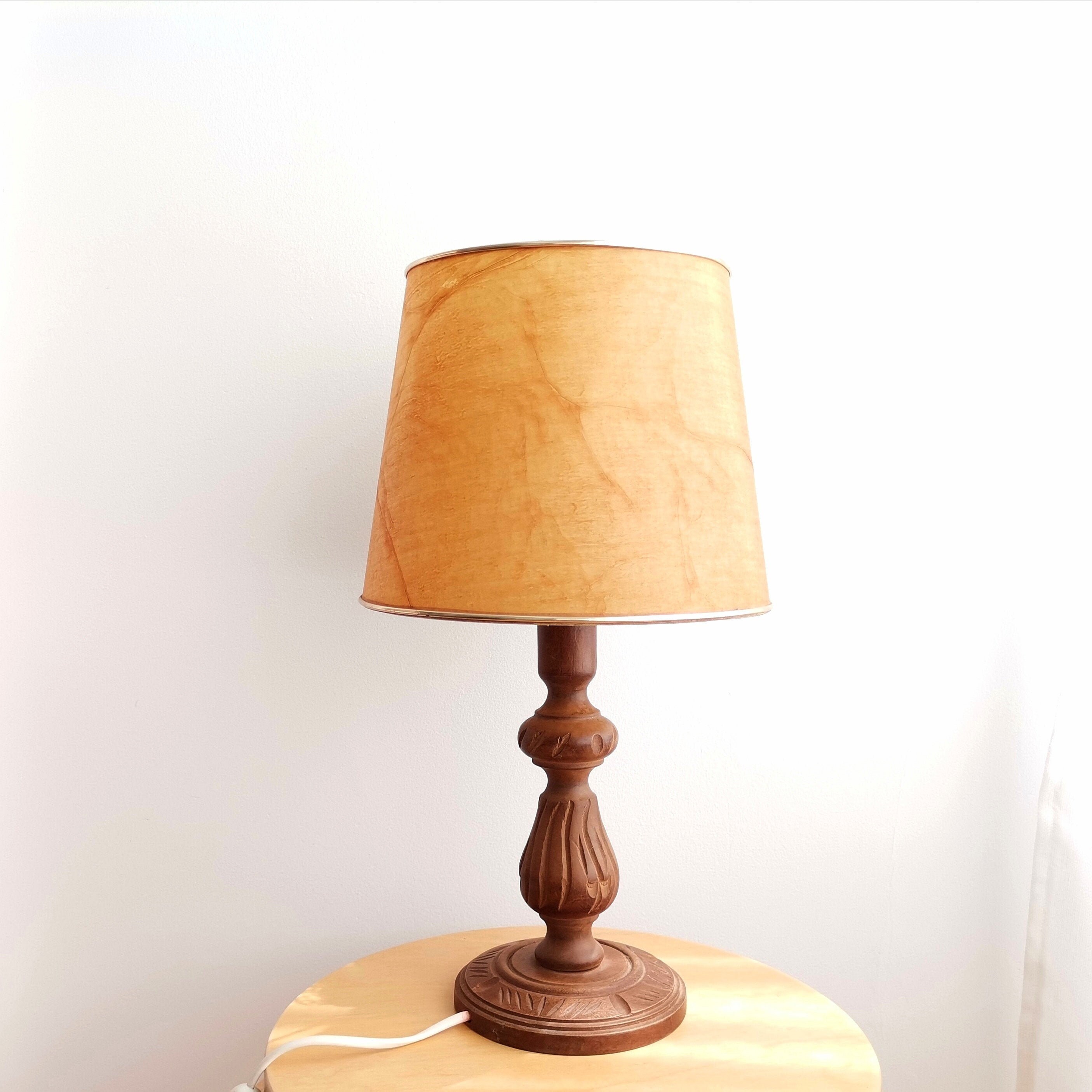 Carved wood Bedside lamp wooden mid century lamp unique | Etsy