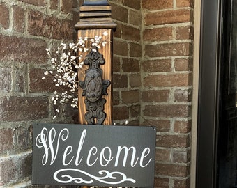 Decorative Porch Post With Decorative Welcome Sign