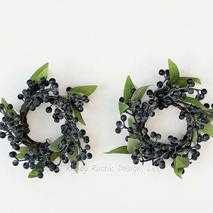 Blueberry with Leaves Powdered Faux 2.5&quot; Candle ring, Farmhouse Candle ring, Holiday Candle ring, Floral Candle Ring