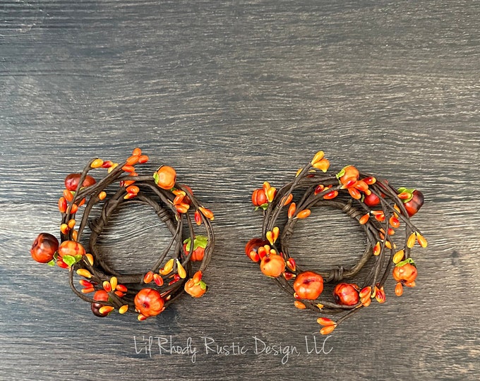 Orange Pumpkin, Pip Berry 1.5" Candle Ring, Floral Candle Ring, Fall Candle Ring, Thanksgiving Candle Ring