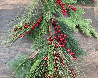 Mixed Pine, Red Berry  60" Garland, Christmas Garland, Winter Garland