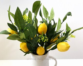 Lemon with Foliage Faux 18" Pick, Lemon Stem, Lemon Branch
