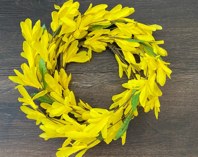 Yellow Forsythia 4.5" Candle Ring, Spring Candle Ring, Summer Candle Ring