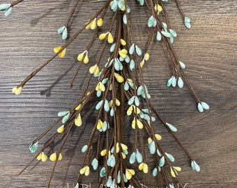 Teal and Yellow Pip Berry Garland, Country Garland, Floral Garland, Spring Garland