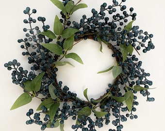 Blueberry with Leaves Powdered Faux 6.5" Candle ring, Farmhouse Candle ring, Holiday Candle ring, Floral Candle Ring