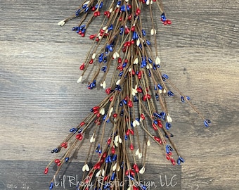 Red, White, and Blue 60" Pip Berry Garland, Country Garland, Floral Garland, Spring Garland