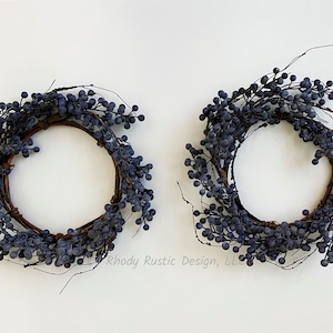 Blueberry Branch Powdered Faux 6.5&quot; Candle ring, Farmhouse Candle ring, Holiday Candle ring, Floral Candle Ring