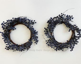 Blueberry Branch Powdered Faux 6.5" Candle ring, Farmhouse Candle ring, Holiday Candle ring, Floral Candle Ring