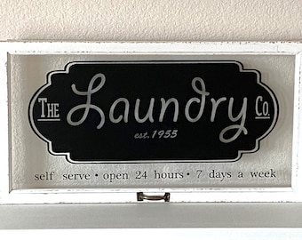 The Laundry Co. Sign, Window Frame Sign, Vintage Style Window, Farmhouse Style Decor, Cottage, Rustic