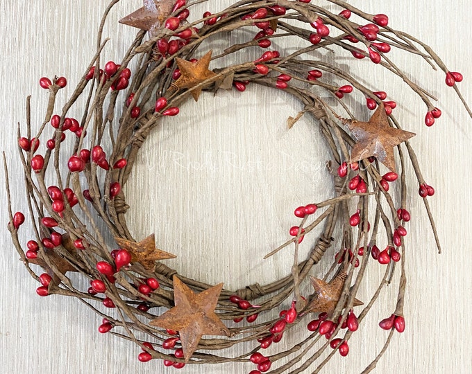 Red, Rusty Star, 4.5" Candle Ring, Country Candle