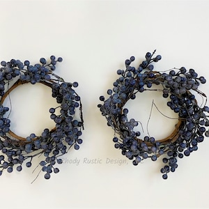 Blueberry Branch Powdered Faux 4.5&quot; Candle ring, Farmhouse Candle ring, Holiday Candle ring, Floral Candle Ring