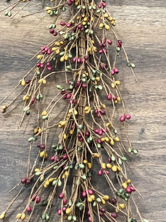 4 Foot Primitive Berry Garland BURGUNDY//MUSTARD