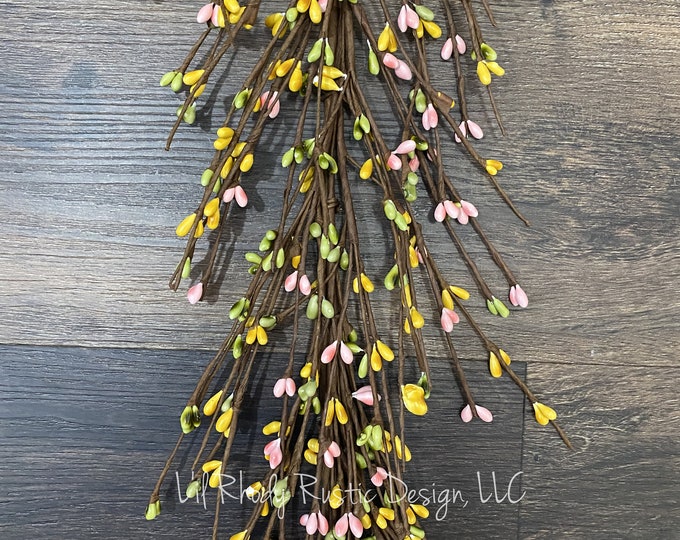 Pink, Green, and Yellow Pip Berry Garland, Country Garland, Floral Garland, Spring Garland