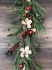 Holly Berry, Pine Cone, Red Bells with Burlap Glitter Flowers and Pine Needle Garland, Christmas Garland, Floral Garland 