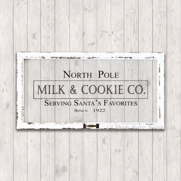North Pole Milk and Cookie Window Frame Sign, Vintage Style Window