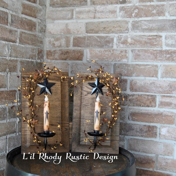 Pair of Primitive Wall Sconces,Wall Sconces,Primitive Decor,Primitive Candle Holders,Wall Candle Holders,Taper Wax Candles, Primitive Candle