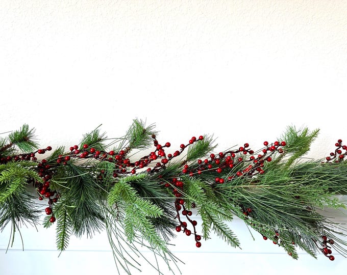 Mixed Pine, Red Berry  60" Garland, Christmas Garland, Winter Garland