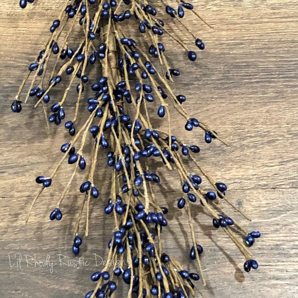 Navy Blue Pip Berry Garland, Country Garland, Floral Garland