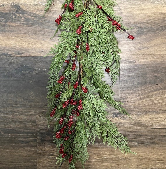 Cedar With Burgundy Red Berry Cluster, 60 Faux Garland, Christmas Garland,  Holiday Garland, Floral Garland 