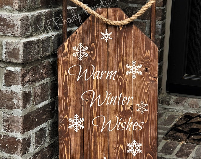 Decorative Wood Porch Sled, Decorative Porch Sleigh,Warm Winter Wishes