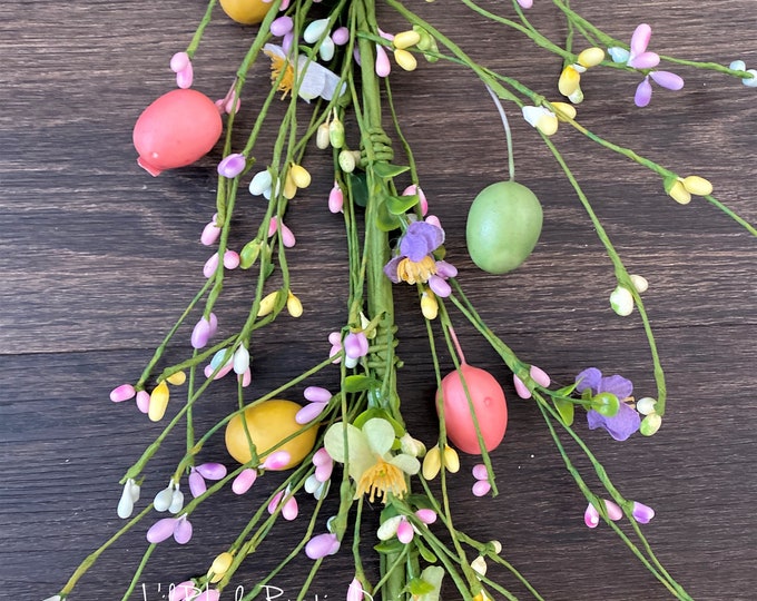 Easter Egg and Flower Pip Berry Garland, Easter Garland, Spring Garland
