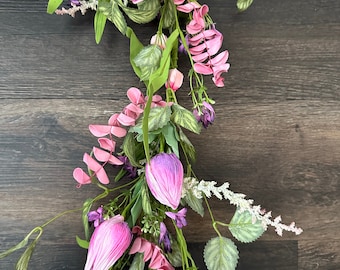 Light Pink, Dark Pink and Purple Ombre Tulip Mixed Spring Garland, Farmhouse Garland, Rustic Garland, Floral Garland