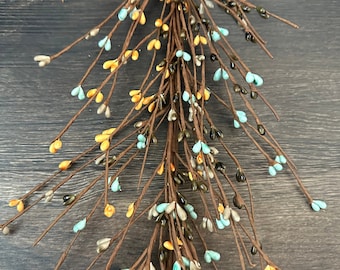 Green, Grey, Teal and Yellow Pip Berry Garland, Country Garland, Floral Garland, Spring Garland