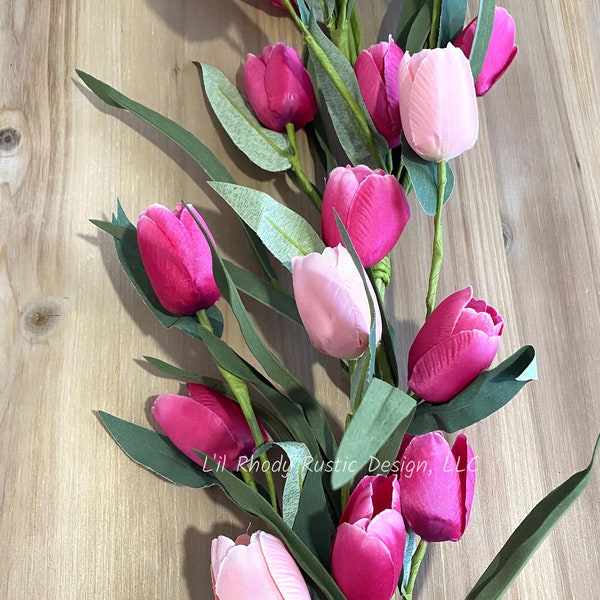 Pink Tulip Garland,  Spring Garland, Farmhouse Garland, Rustic Garland, Floral Garland