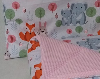 Baby -Blanket and pillow,cotton with colorful animals