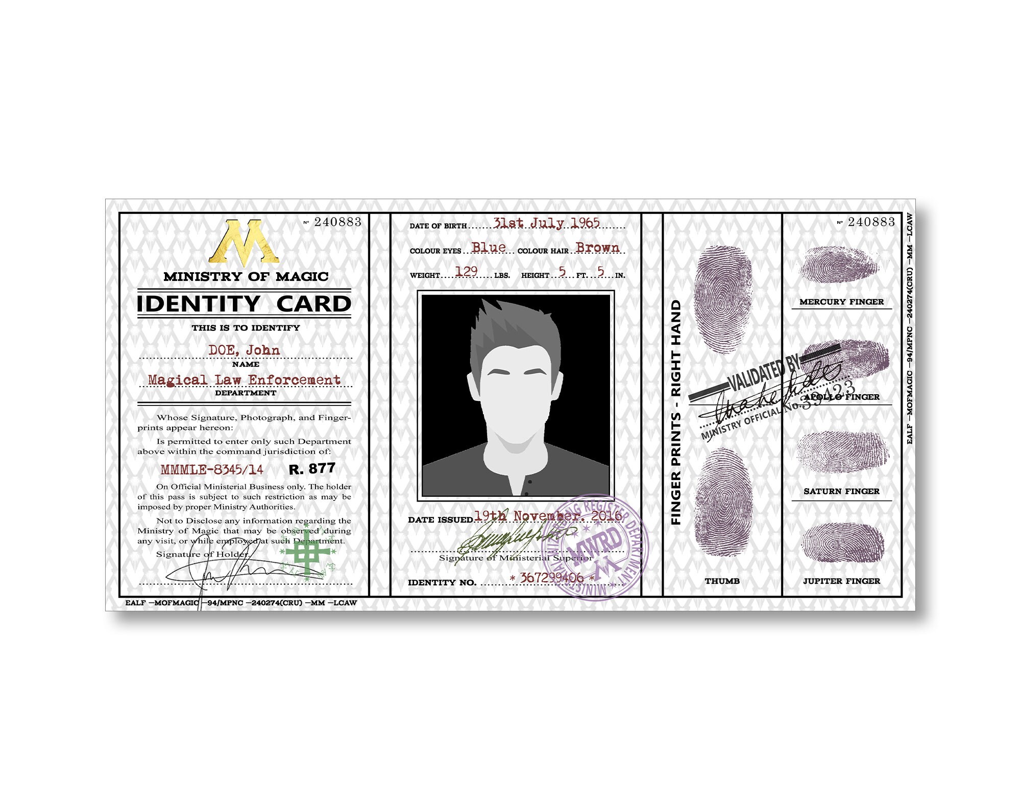 Ministry of Magic Identity Card | Etsy