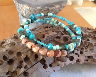 Pulsera de turquesa y cuentas fantasma, joyería de protección Navajo