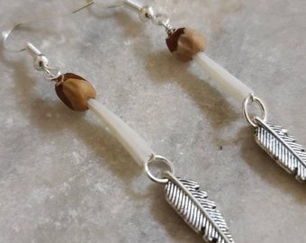 Native American Earrings, Dentalium & Ghost Bead Earrings, Protection Dentalium Jewelry, Healing Sea Shell, CoronoVirus dedication