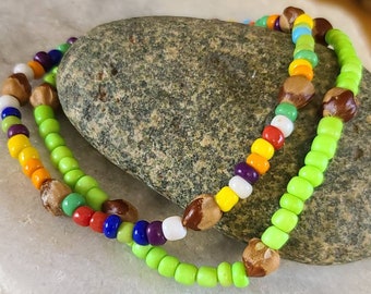 Layered (2) Stretch Bracelets (7) Navajo Ghost Beads, Juniper Berry