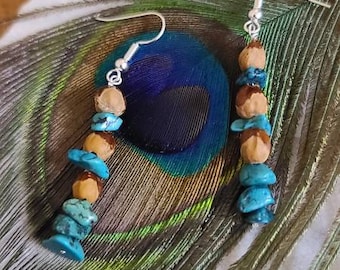 Turquoise spirit bead Earrings, ghost beads, Navajo protection beads natures handcrafted Juniper berry jewellery