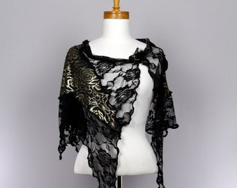 Sexy golden black floral lace shawl lace pattern rose gold