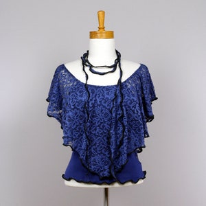 Blue off-the-shoulder lace blouse, sleeveless blouse, sweater with small necklace, party wear, boho shrug image 2