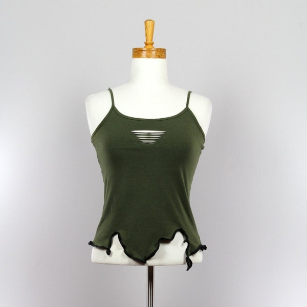 Open back fitted camisole, strap top, khaki green sleeveless sweater, thin strap, tank top for women, tank top, crop top