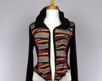 Jacket long sleeves with zipper, black and orange, fair trade